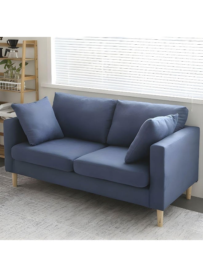 Comfynest Fabric Loveseat with Square Arms and Bolster Pillows in a Modernist Style (Dark Blue) - Image 1