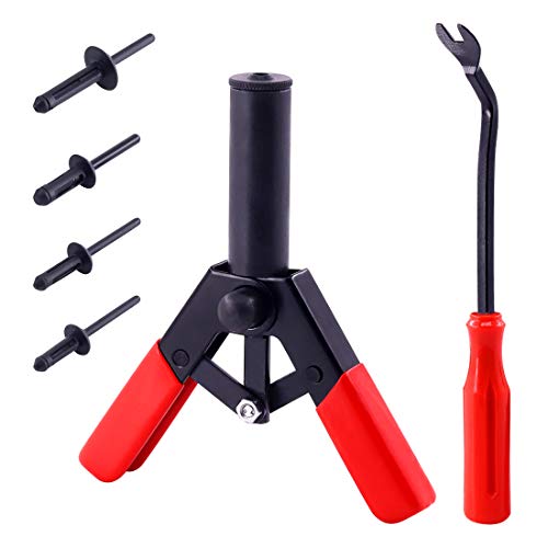 Swpeet 41Pcs Poly Rivet Gun Set with 1Pcs Rivet Removal Tool Poly Rivet Tool for All Plastic Rivets Safe Metal or Plastic Clips Removal  Free Fastener Remover Included