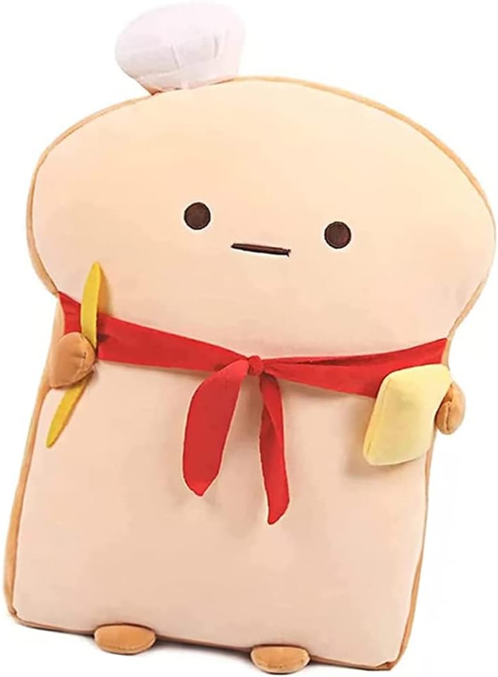 OUKEYI 18.9'' Toast Baguette Plush Pillow, Bread Shape Plush Toy Hugging Pillow with Red Scarf,Soft Toast Food Sofa Cushion for Home Decor,Funny Gift Plush Stuffed Hugging Toy for Kids - Image 1
