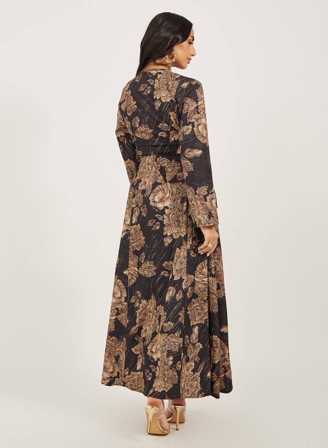 Styli Styli Floral Jacquard Flat Collared Jalabiya with Tassel Detail  - Image 5