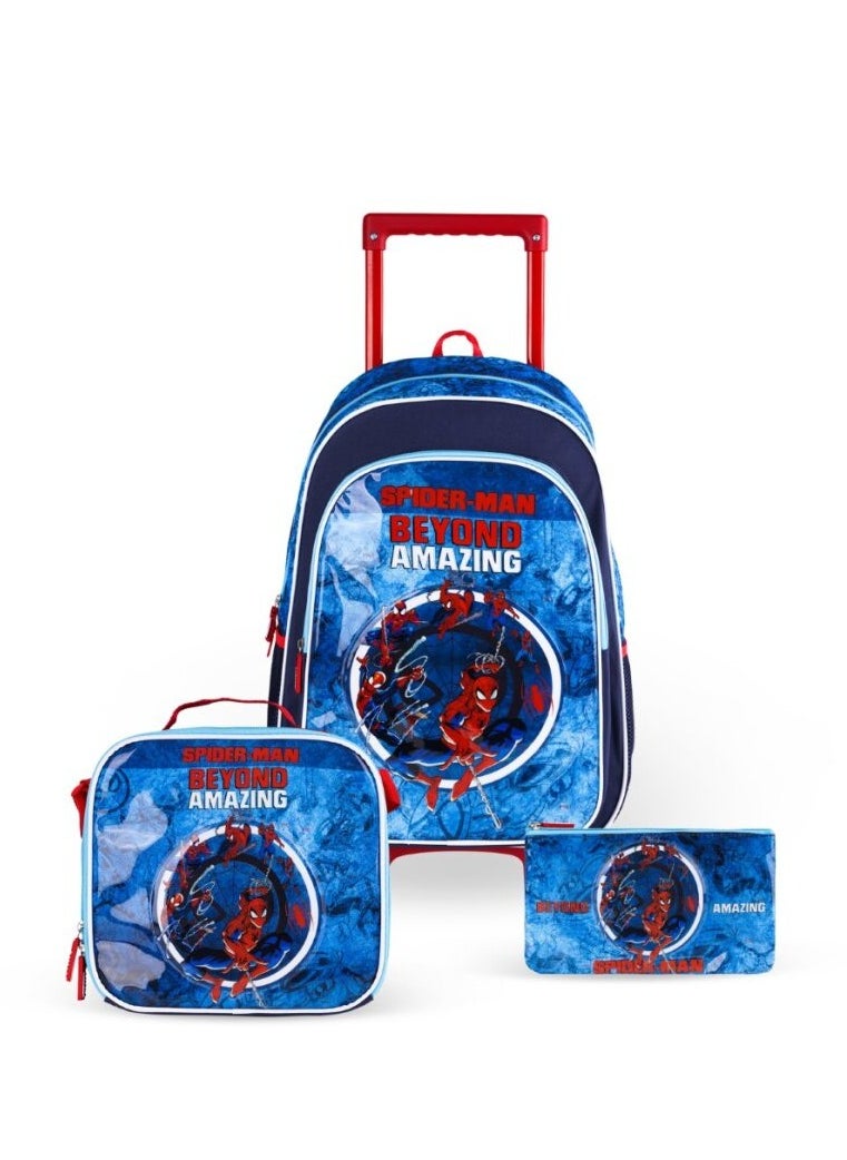 Marvel Spider-Man Classics 3in1 3D Cartoon Backpack Large Capacity Trolley School Bag With Lunch Bag & Pencil Bag Water Resistant, Perfect for Kids Ages 3-8  - Image 1