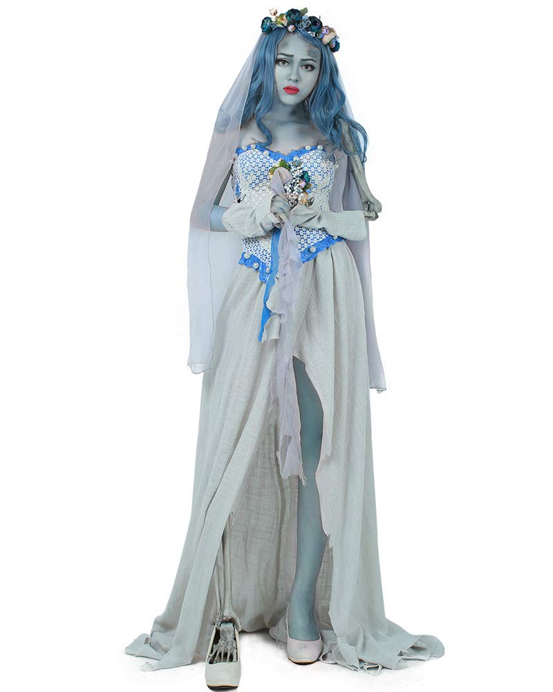 Cosplayfm Womens Emily Ghost Bride Halloween Cosplay Costume Fancy Dress Large