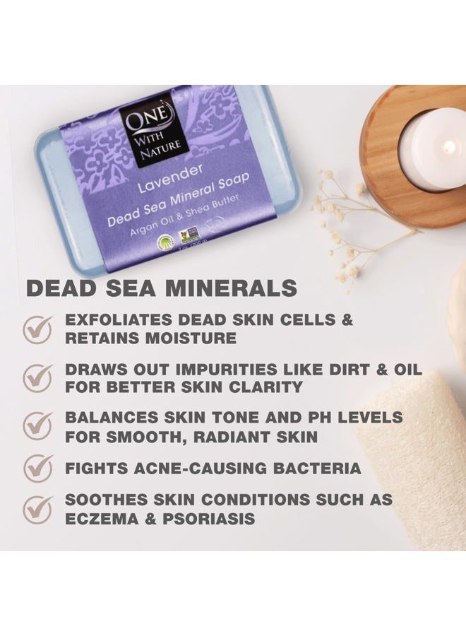 ONE WITH NATURE DEAD SEA Salt Lavender SOAP 3 PK, Dead Sea Salt Includes Sulfur, Magnesium, etc. Shea Butter, Argan Oil. All Skin Types, Problem Skin. Acne, Eczema, Psoriasis, Natural, Therapeutic, Natural Lavender - Image 2