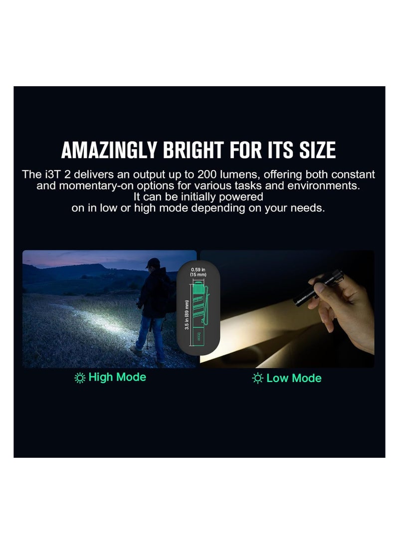 OLIGHT I3T 2 edc Pocket Small Flashlight, Slim Flashlight, 200 lumens Torch with Strong Clip,IPX8 Waterproof Mini Flashlight for Emergency, Outdoor, Dog Walking (Black) - Image 3