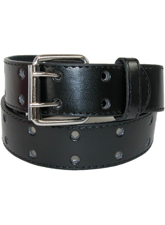 CTM Kids' 1 Inch Wide Leather Two Hole Jean Belt, Xlarge, Black - Image 3