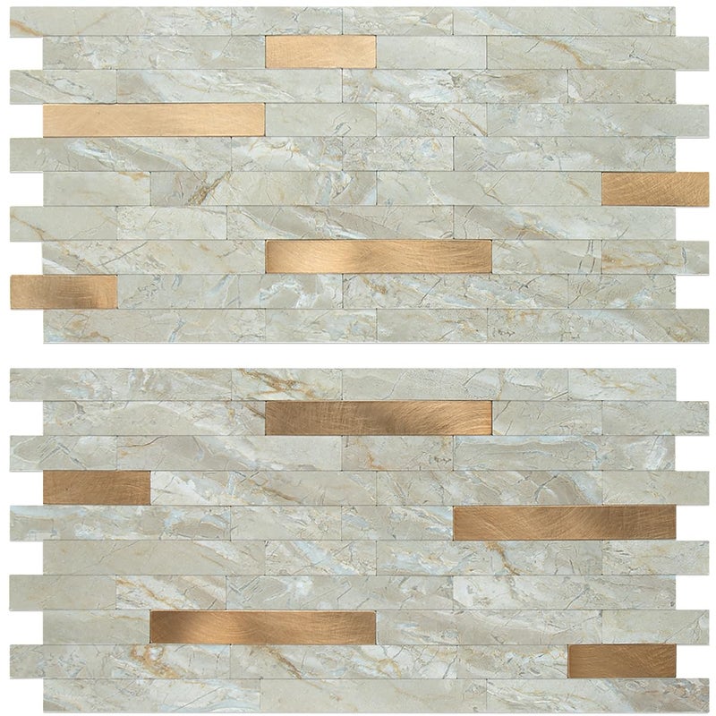 AULIGET 20 Sheets Faux Stone Peel and Stick Backsplash, Light Brown Marble Look PVC Wall Tiles Stick on Backsplash for Kitchen - Image 1