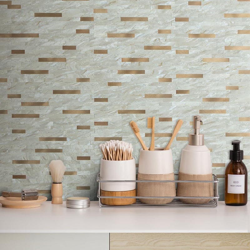 AULIGET 20 Sheets Faux Stone Peel and Stick Backsplash, Light Brown Marble Look PVC Wall Tiles Stick on Backsplash for Kitchen - Image 5