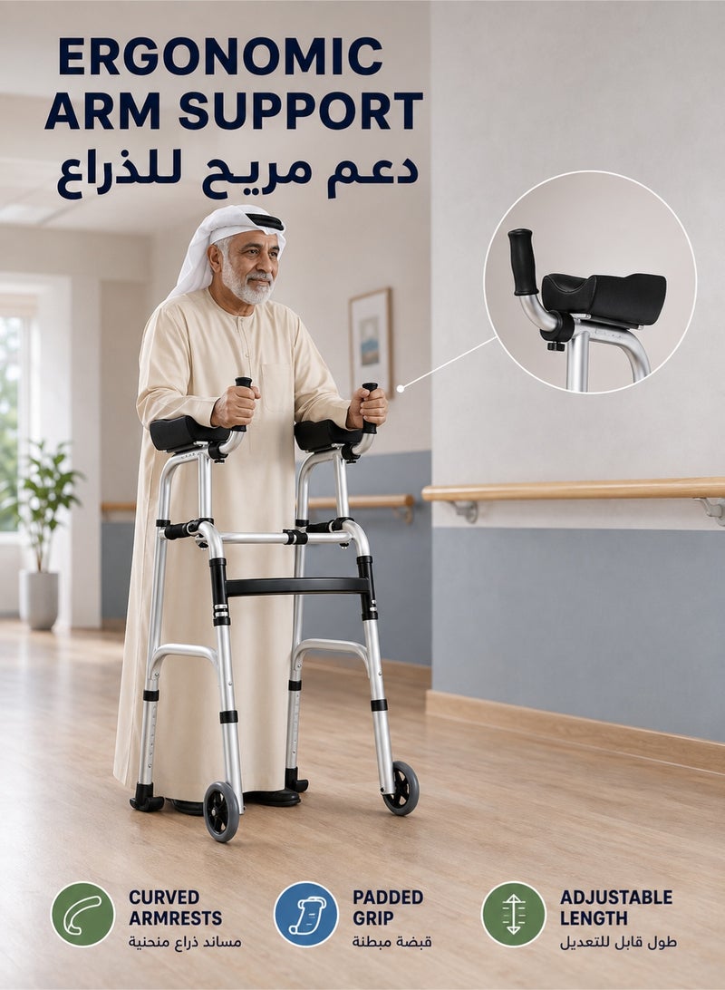 والالا مشاية قابلة للطي متينة بوزن 200 كجم - أداة مساعدة خفيفة الوزن من الألومنيوم بعجلات 5 بوصات ومقعد قابل للإزالة | مشاية منصة قابلة للتعديل لكبار السن والمعاقين وذوي الاحتياجات الخاصة (تصميم قابل للطي) - Image 3