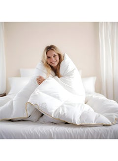 Rest Elegence Bedding Comforter Duvet Insert White Downproof Cotton All Seasonal Quilted Comforter Stitched Quilting Duvet With White Gold Cord (220X240Cm)  - Image 3