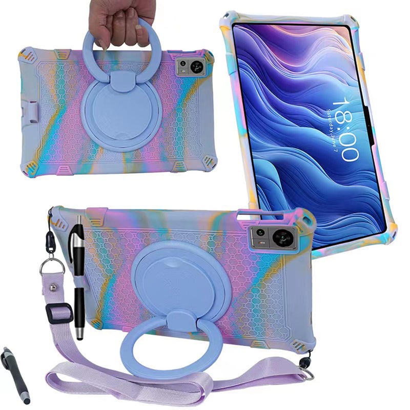 ALHBEJT Tablet Case for Teclast T60 12 InchSoft AntiStress Silicone Case with Rotate StandPencil HolderShoulder StrapPen for Teclast T60 Colorful Purple - Image 2