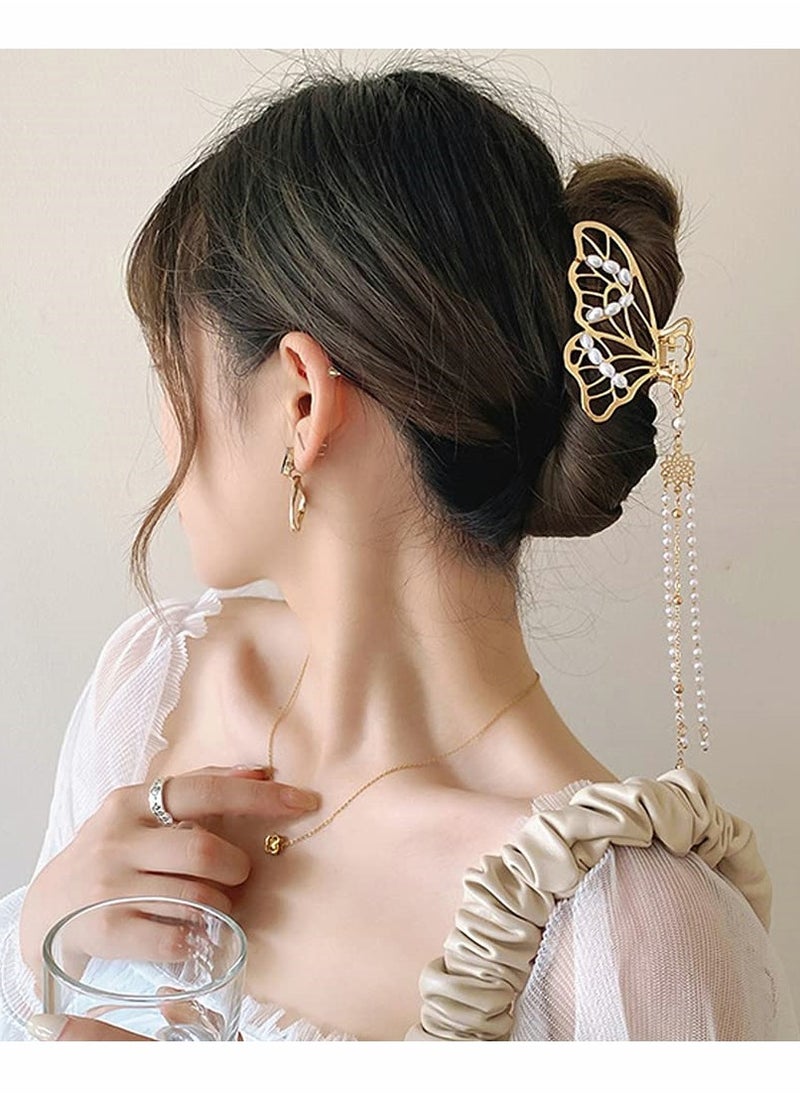 KASTWAVE Hair Clips, Butterfly Clips, Metal Hair Claw Clip, Fashion Nonslip Hair Clamps, Tassel Hair Catch Clip, Barrettes Hair Accessories, for Styling Thick Hair Thin Hair, for Women and Girls as Gift 1PCS  - Image 2