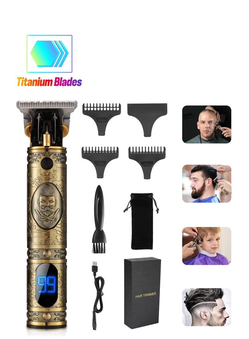 Upgraded Hair Trimmer Beard Clippers for Men Professional USB Electric Hair Clippers for Hair Cutting T Blade Gold Trimmers Pro Li Cordless Outliner Zero Gaped Rechargeable Retro Trimmer LED Display - Image 1