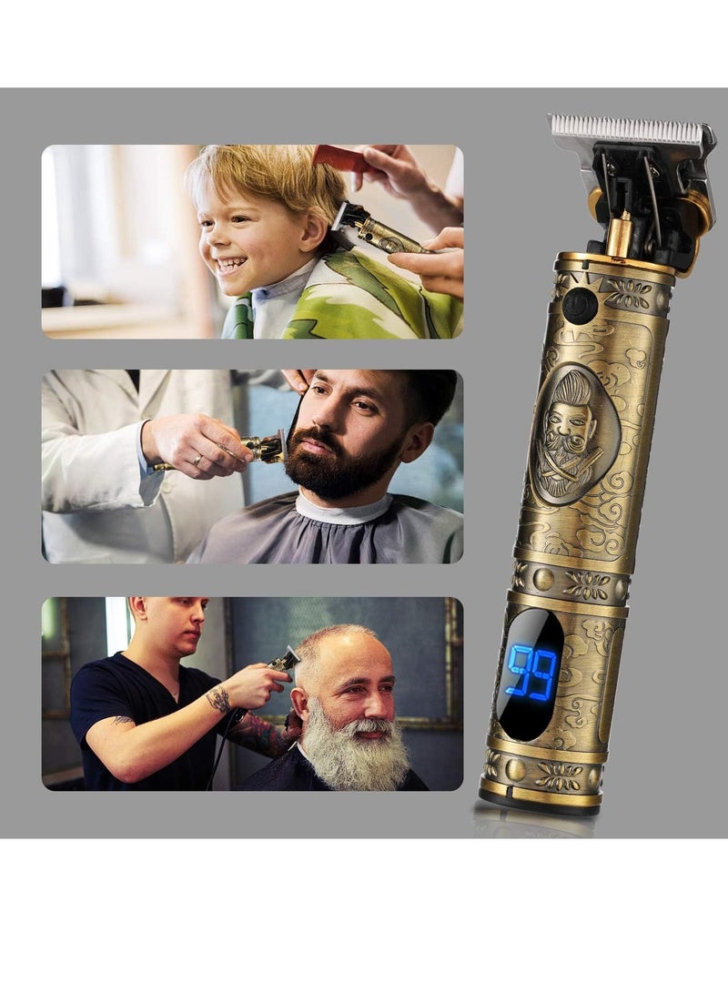 Upgraded Hair Trimmer Beard Clippers for Men Professional USB Electric Hair Clippers for Hair Cutting T Blade Gold Trimmers Pro Li Cordless Outliner Zero Gaped Rechargeable Retro Trimmer LED Display - Image 3