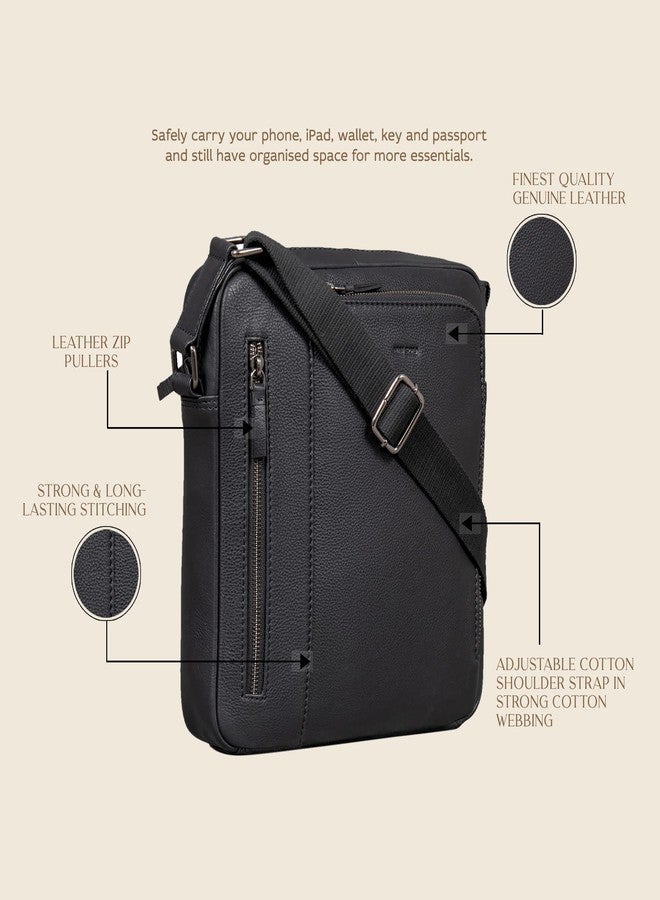MAI SOLI Genuine Leather Sling Bag for Men | Zip closure Crossbody Bag with Adjustable Straps | Side Bag For Travel - Black - Image 5