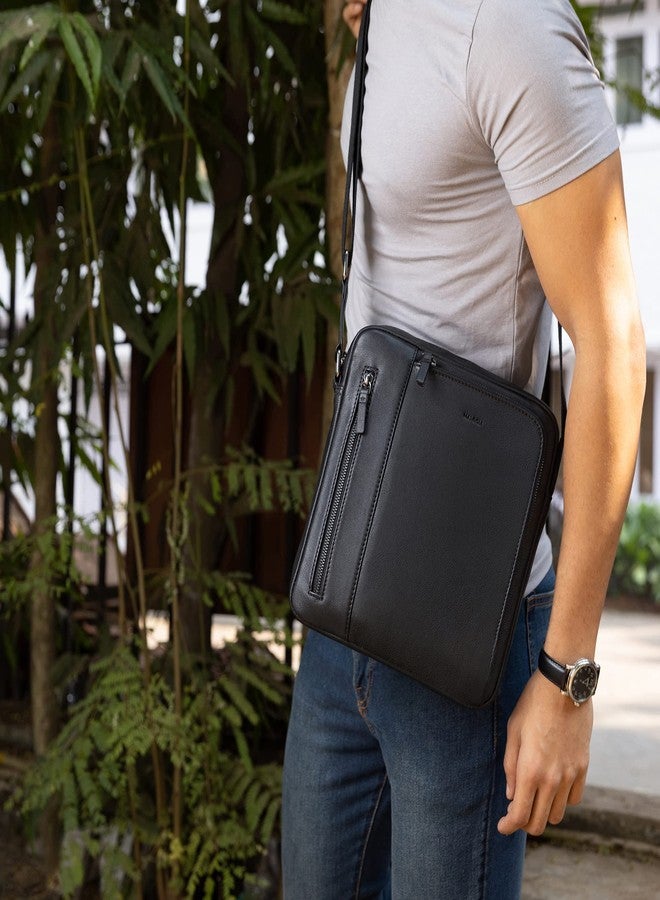 MAI SOLI Genuine Leather Sling Bag for Men | Zip closure Crossbody Bag with Adjustable Straps | Side Bag For Travel - Black - Image 2