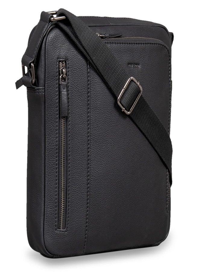 MAI SOLI Genuine Leather Sling Bag for Men | Zip closure Crossbody Bag with Adjustable Straps | Side Bag For Travel - Black - Image 3
