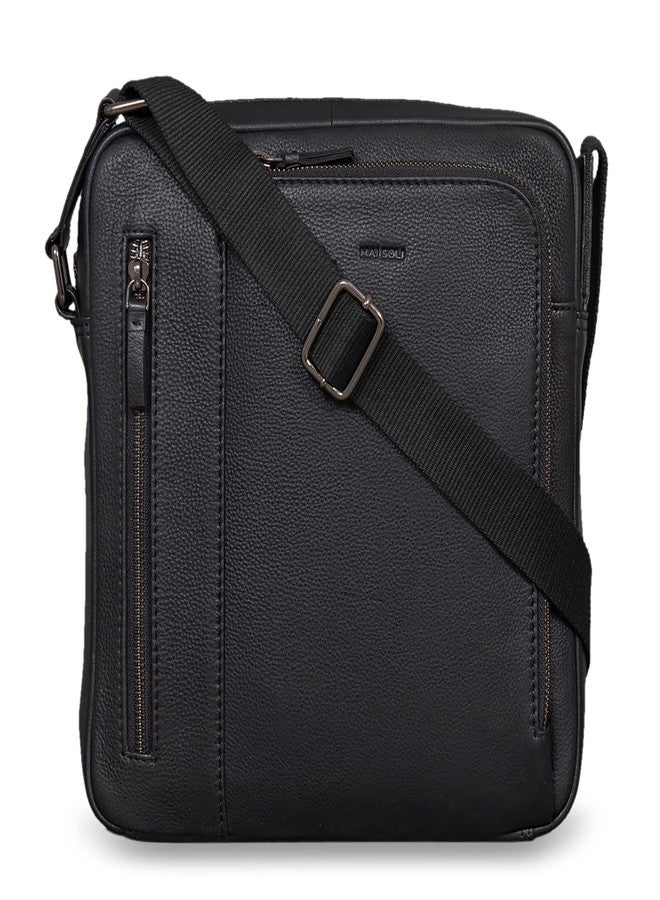 MAI SOLI Genuine Leather Sling Bag for Men | Zip closure Crossbody Bag with Adjustable Straps | Side Bag For Travel - Black - Image 1