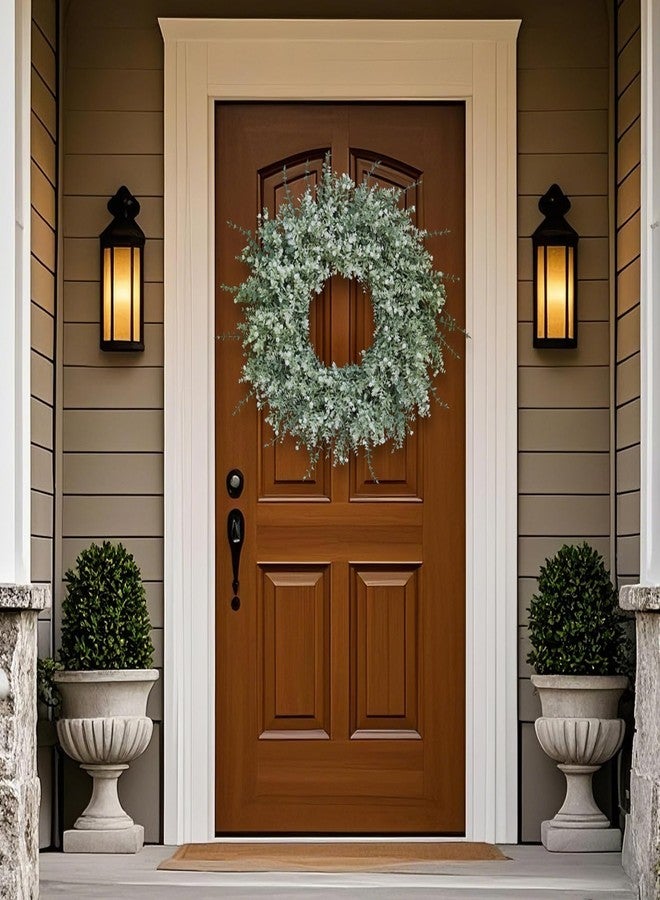 FOTEEWL 26'' Large Eucalyptus Wreath for Front Door, Porch- Artificial Eucalyptus and Lavender with Babys Breath Flowers Wreath for Home, Farmhouse Wall Decor- Spring, Summer, Fall, All Seasons (White-Green) - Image 2