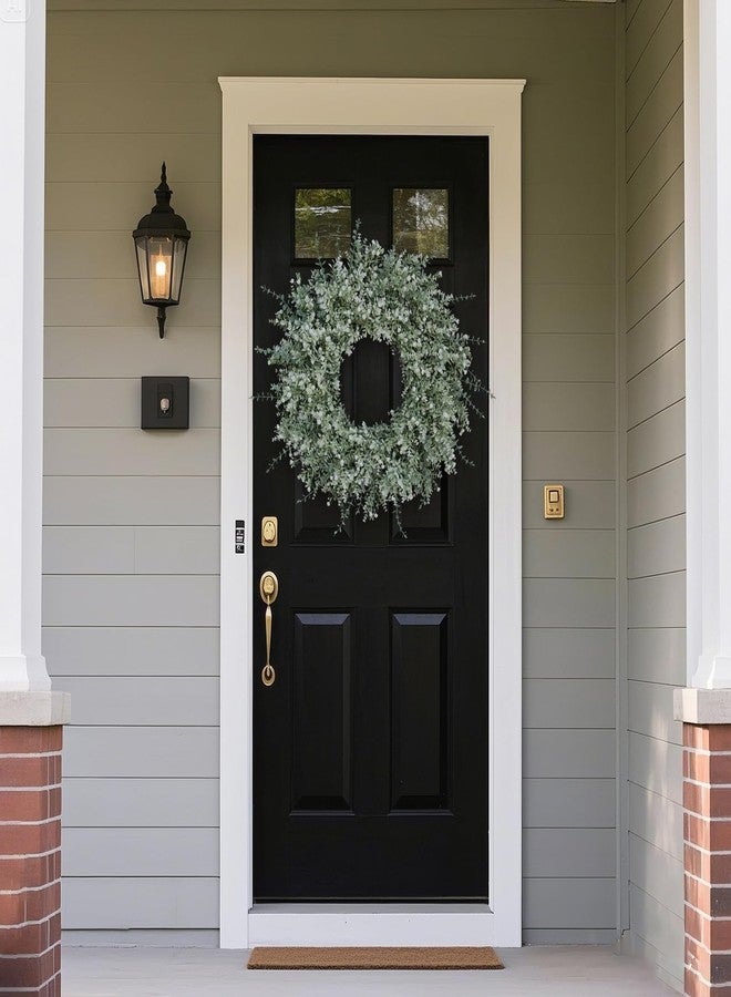 FOTEEWL 26'' Large Eucalyptus Wreath for Front Door, Porch- Artificial Eucalyptus and Lavender with Babys Breath Flowers Wreath for Home, Farmhouse Wall Decor- Spring, Summer, Fall, All Seasons (White-Green) - Image 3