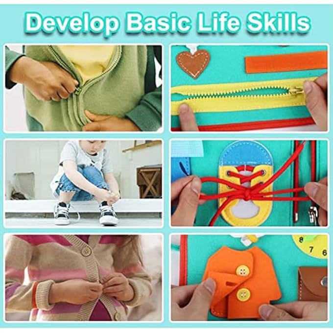 BUSY BOARD FOR TODDLERS - MONTESSORI SENSORY TOY, PRESCHOOL ACTIVITIES EDUCATIONAL TRAVEL TOY, PORTABLE GIFTS FOR KIDS LEARNING BASIC DRESS SKILLS (PLANET) - Image 3