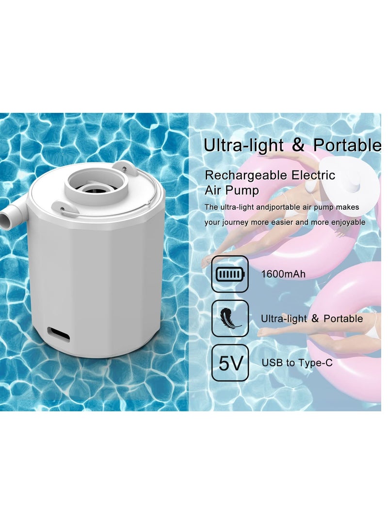 Excefore Portable Mini Electric Air Pump with 3 Camping Light Mode and 5 Air Nozzles for Inflatables, Balloon, Vacuum Storage Bag, Air Bed, Pool Floats, Swimming Ring, Outdoor Air Mattress, Toys, White  - Image 4