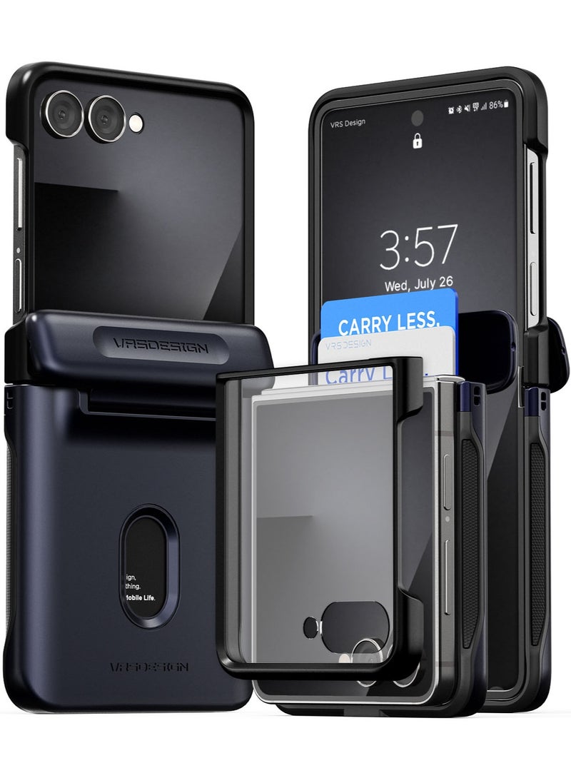 VRS Design غطاء تيرا غارد مودرن جو لهاتف سامسونج جالاكسي زد فليب 7 [فتحة لحمل بطاقتين] (2025) مع [حماية مدمجة للشاشة] وحماية للمفصل - أزرق داكن - Image 1