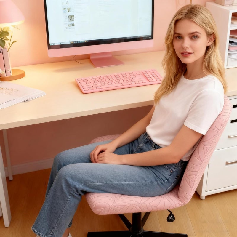 EVOLLER Store Criss Cross Desk Chair Cover Pink Jacquard Leaf Stretch Armless Vanity Chair Slipcover 1 Piece Water-Resistant Washable - Image 4