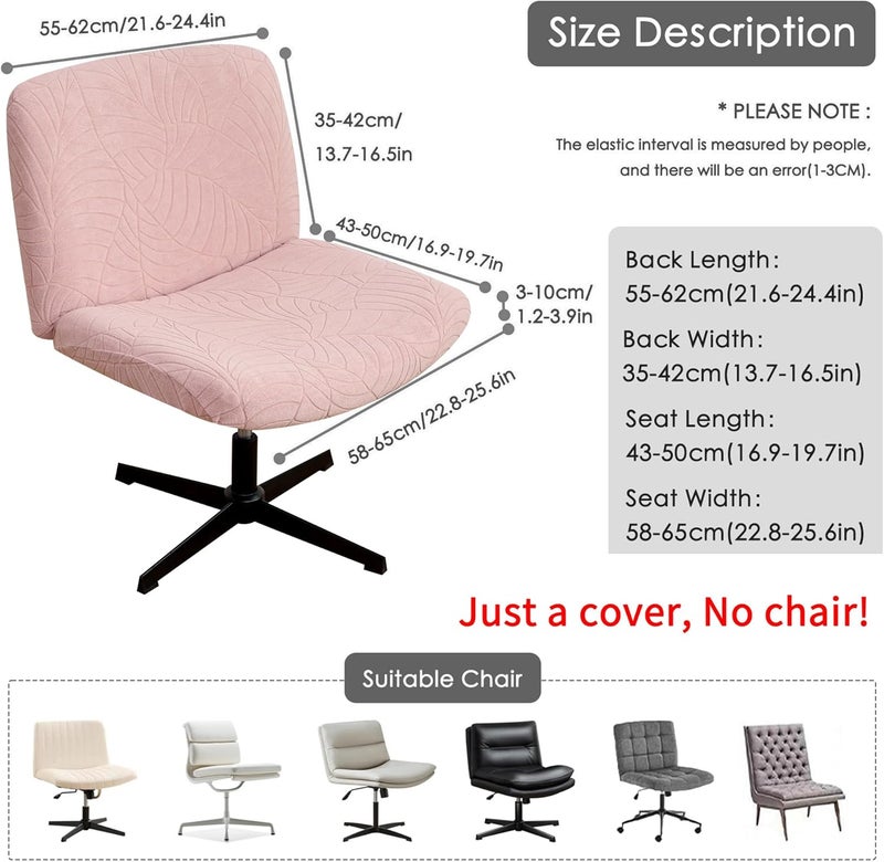 EVOLLER Store Criss Cross Desk Chair Cover Pink Jacquard Leaf Stretch Armless Vanity Chair Slipcover 1 Piece Water-Resistant Washable - Image 3