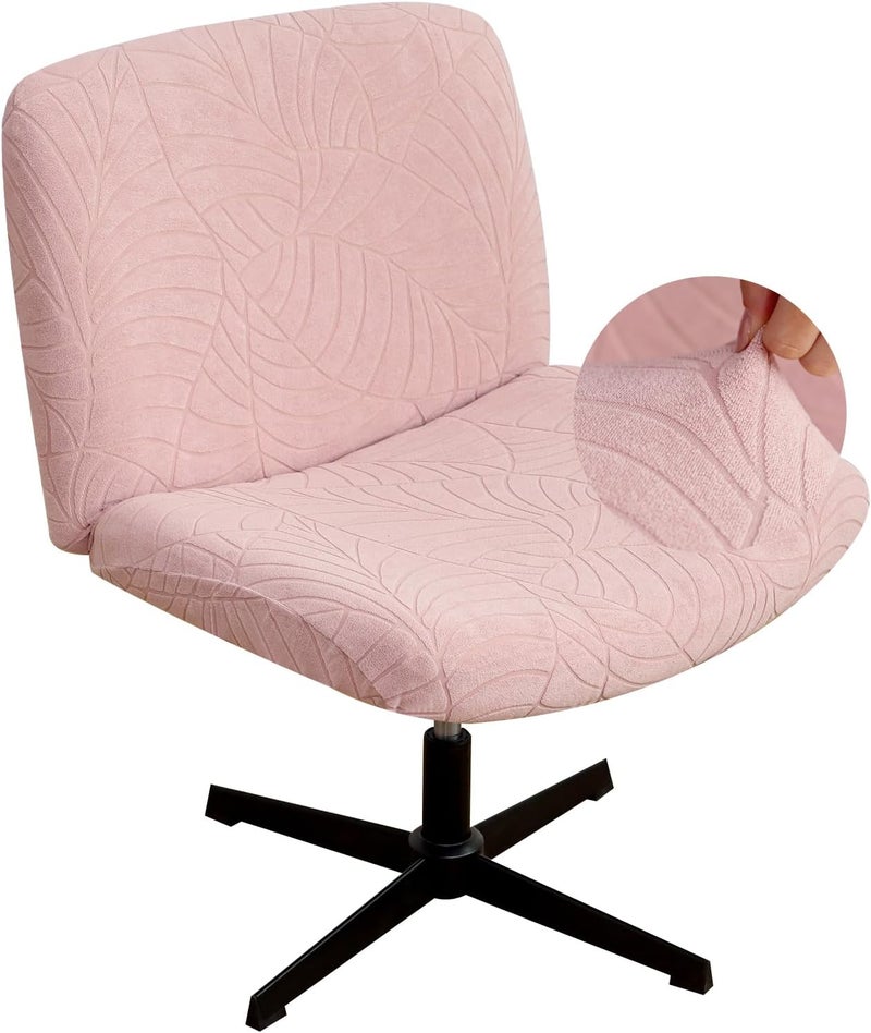 EVOLLER Store Criss Cross Desk Chair Cover Pink Jacquard Leaf Stretch Armless Vanity Chair Slipcover 1 Piece Water-Resistant Washable - Image 1