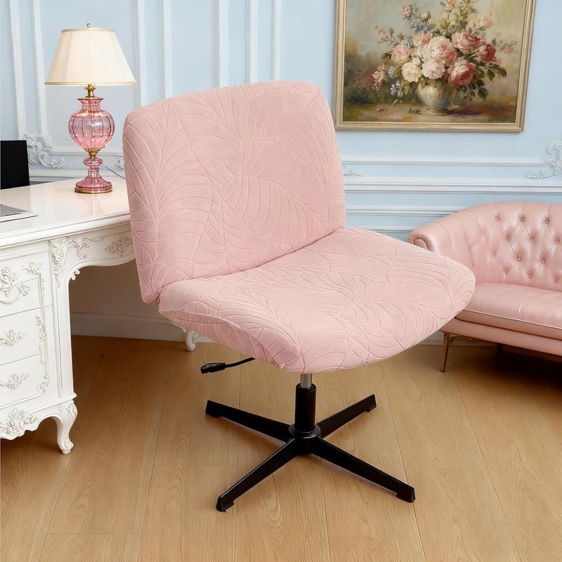 EVOLLER Store Criss Cross Desk Chair Cover Pink Jacquard Leaf Stretch Armless Vanity Chair Slipcover 1 Piece Water-Resistant Washable - Image 2