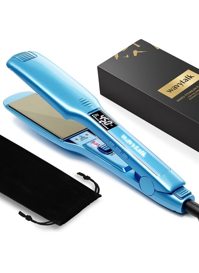 wavytalk Hair Straightener, 1.75 Inch Wide Titanium Flat Iron for Hair, Professional Hair Straightener with Adjustable Temp(170 ℉-450℉), Fast Heat Up Dual Voltage Flat Iron(Blue)  - Image 1