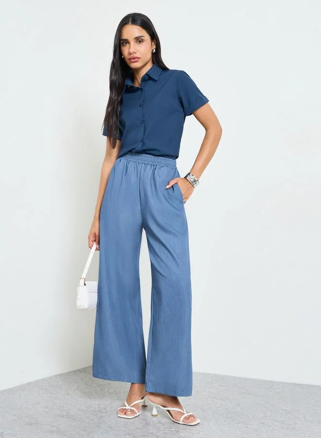 Take Two Blue Wide-Leg Elastic Waist Trousers