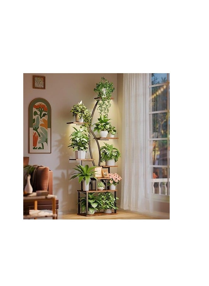 Royal Polar 8-Tier Indoor Plant Stand with Grow Lights, 65" Tall Metal Plant Shelf for Multiple Plants, Curved Display Rack for Living Room, Patio, or Balcony  - Image 1