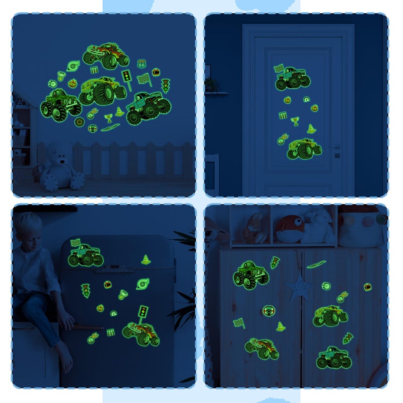 Robmoda Glow in The Dark Racing Car Wall Stickers, Truck Kids Bedrooms Wall Decals, Racing Theme Big Foot Truck Ceiling Decor, Nursery Classroom Playroom Home Decor Gifts - Image 4