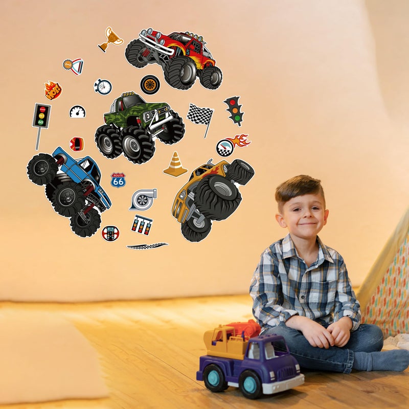 Robmoda Glow in The Dark Racing Car Wall Stickers, Truck Kids Bedrooms Wall Decals, Racing Theme Big Foot Truck Ceiling Decor, Nursery Classroom Playroom Home Decor Gifts - Image 5