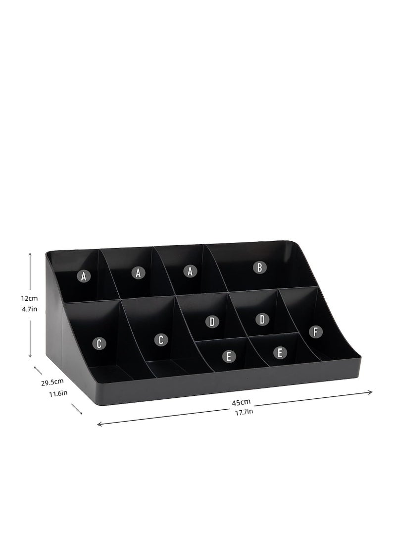 11 Grid Lounge Coffee Condiment Organiser, Coffee Bar Accessories and Organisers, Black