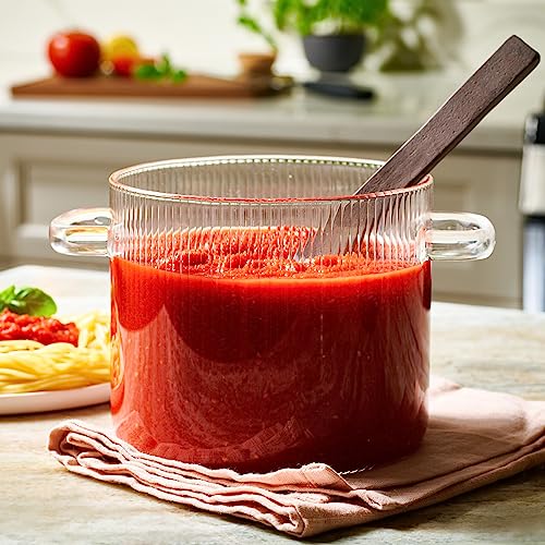 Le'raze Glass Cooking Pot with Lid - 2L(68oz) Heat Resistant Borosilicate Glass Cookware Stovetop Pot Set - Braiser Pan, Simmer Pot with Cover Safe for Soup, Milk, Baby Food - Image 2