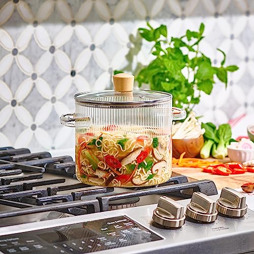 Le'raze Glass Cooking Pot with Lid - 2L(68oz) Heat Resistant Borosilicate Glass Cookware Stovetop Pot Set - Braiser Pan, Simmer Pot with Cover Safe for Soup, Milk, Baby Food - Image 3