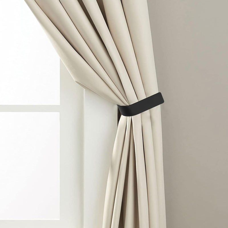 Garneck 2pcs U Shaped Curtain Tiebacks and Wall Mounted Drapery Holdback Hooks Black, Modern Curtain Storage Holder Set for Living Room Window Treatment - Image 4