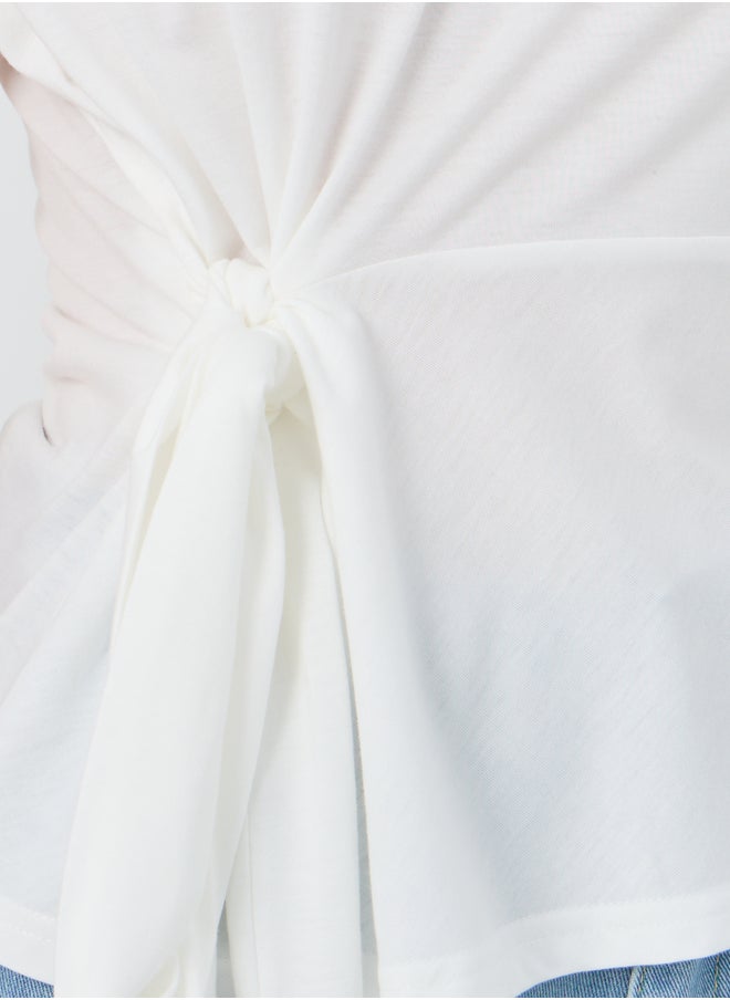 Take Two Take Two Solid Short Sleeve Waist Tie Top  - Image 3