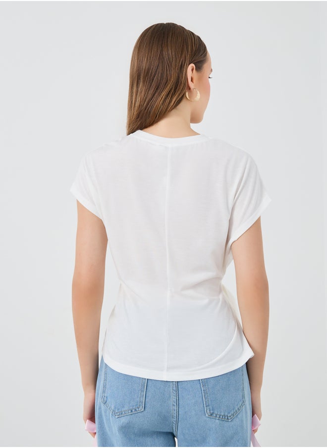 Take Two Take Two Solid Short Sleeve Waist Tie Top  - Image 4