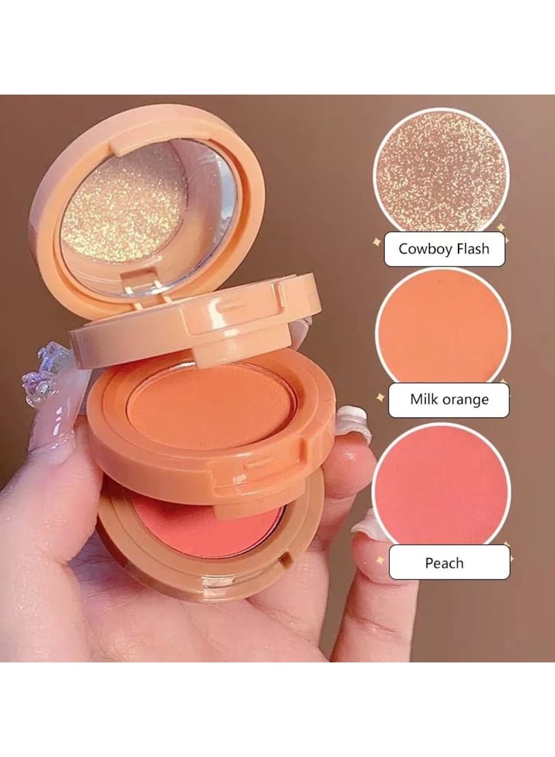 Huitich 3-in-1 Shimmer Bronzer and Pressed Powder Palette Orange - Image 3