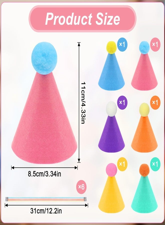 HaiFafafaing 6 Pcs Mini Party Hats for Stuffed Animals Colorful Felt Birthday Party Hats with Pom Poms Multicolor Mini Cone Hat for Adults Stuffed Animals Cat Dog Rabbit Photo Props - Image 2
