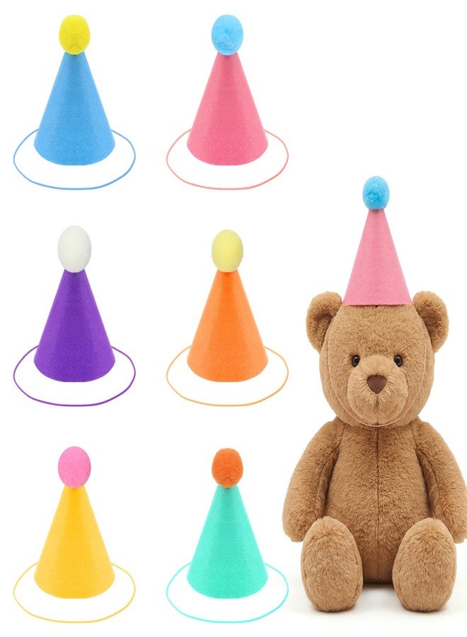 HaiFafafaing 6 Pcs Mini Party Hats for Stuffed Animals Colorful Felt Birthday Party Hats with Pom Poms Multicolor Mini Cone Hat for Adults Stuffed Animals Cat Dog Rabbit Photo Props - Image 1