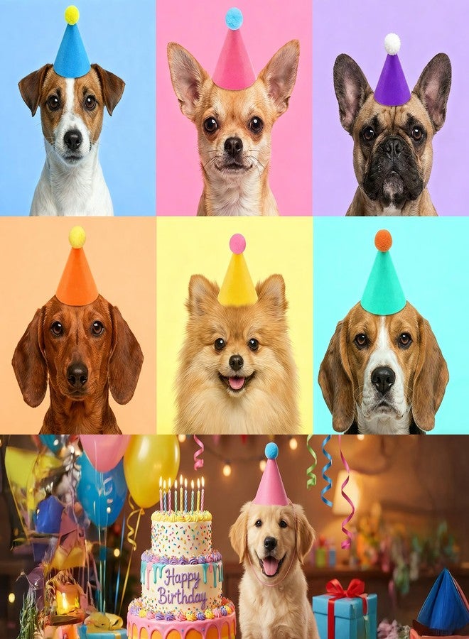 HaiFafafaing 6 Pcs Mini Party Hats for Stuffed Animals Colorful Felt Birthday Party Hats with Pom Poms Multicolor Mini Cone Hat for Adults Stuffed Animals Cat Dog Rabbit Photo Props - Image 4