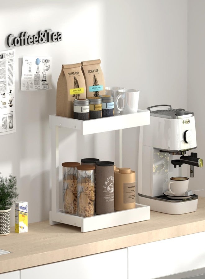 MARTY 2 Tier 15.75"x8.9" Large Countertop Shelf Organizer Spice Rack, Coffee Station Organizer for Mugs Cups, Wooden Shelf Desktop Storage Organizer for Kitchen Bathroom Home Office (White) - Image 3