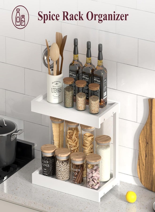 MARTY 2 Tier 15.75"x8.9" Large Countertop Shelf Organizer Spice Rack, Coffee Station Organizer for Mugs Cups, Wooden Shelf Desktop Storage Organizer for Kitchen Bathroom Home Office (White) - Image 2