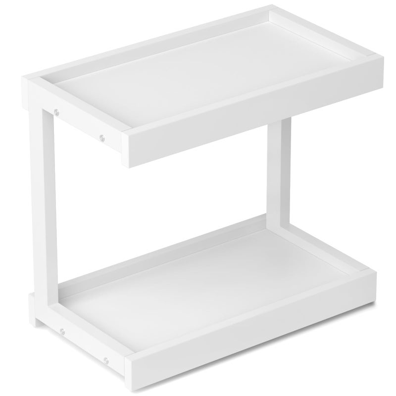 MARTY 2 Tier 15.75"x8.9" Large Countertop Shelf Organizer Spice Rack, Coffee Station Organizer for Mugs Cups, Wooden Shelf Desktop Storage Organizer for Kitchen Bathroom Home Office (White) - Image 1