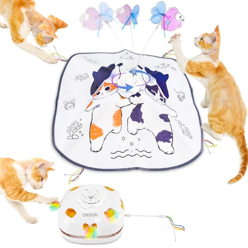 ORSDA Cat Toys for Indoor Cats 5 in 1 Interactive Automatic Kitten Toys Rechargeable Electric Hide and Seek Moving Feather WhackAMole Spin Flying Teaser Wand Exercise Kicker Gifts for Cat - Image 1