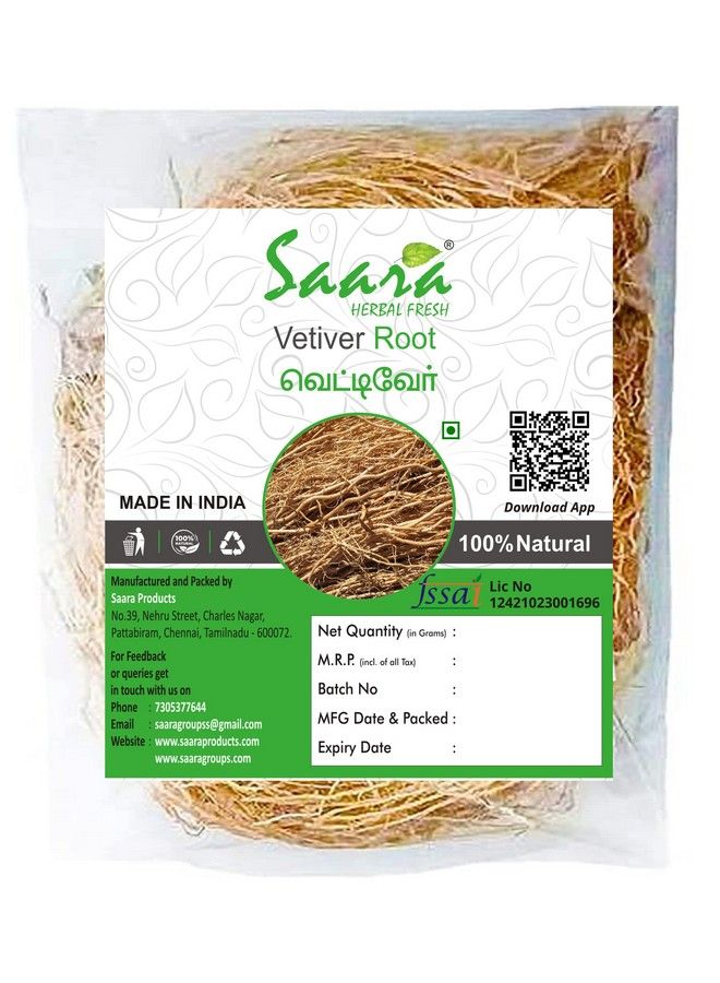 Saara جذر الفيتيفر العشبي الطازج 200 جرام - جذر الفيتيفر فيتيفيريا زيزانيوديس فالا كاس راماشام - فيتيفر لنمو الشعر وبشرة صحية (عبوة من 2 × 100 جرام) فالا كاس راماشام فيتيفر (200 جرام) - Image 1
